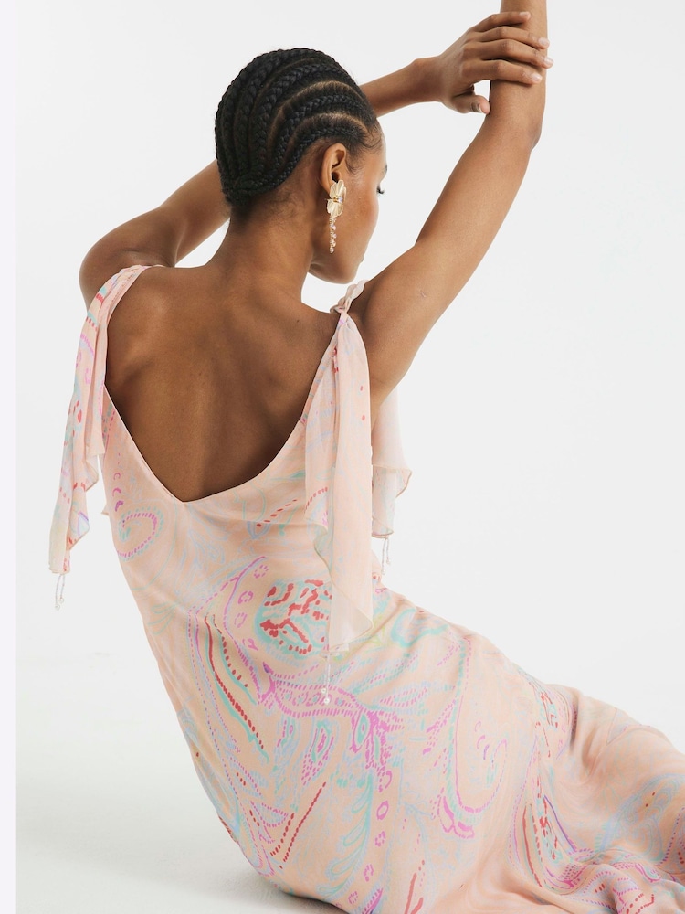 Buy River Island Pink Ruffle Printed Embellished Maxi Dress from Next USA