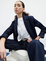 River Island Blue Relaxed Straight Turn Up 100% Cotton Jeans - Image 1 of 4