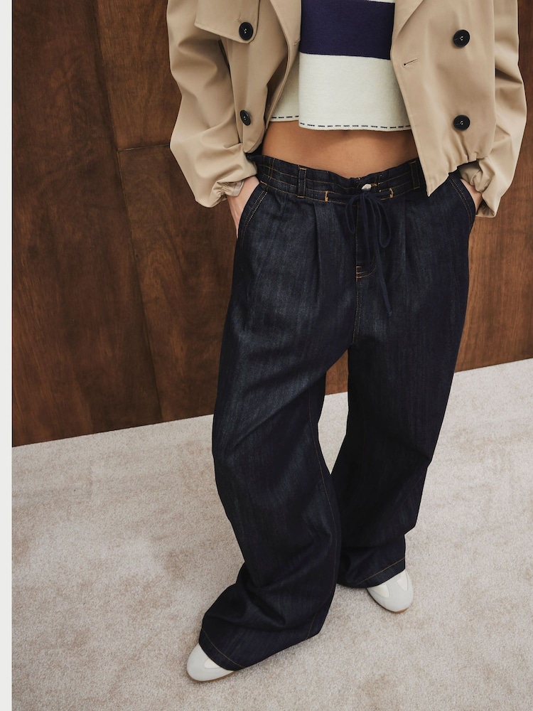 River Island Black 100% Cotton Wide Leg Pyjama Jeans - Image 1 of 6