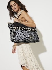 River Island Black Poolside Crochet Beach 100% Cotton Bag - Image 1 of 6
