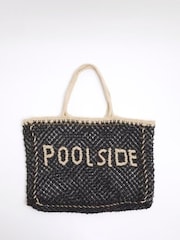 River Island Black Poolside Crochet Beach 100% Cotton Bag - Image 2 of 6