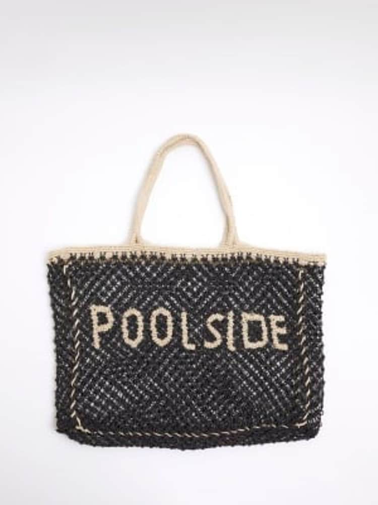 River Island Black Poolside Crochet Beach 100% Cotton Bag - Image 2 of 6