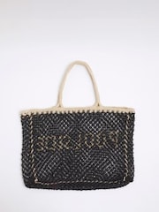 River Island Black Poolside Crochet Beach 100% Cotton Bag - Image 3 of 6