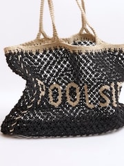 River Island Black Poolside Crochet Beach 100% Cotton Bag - Image 4 of 6