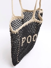 River Island Black Poolside Crochet Beach 100% Cotton Bag - Image 6 of 6