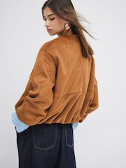 River Island Brown Suedette Bubble Hem Bomber Jacket - Image 2 of 6