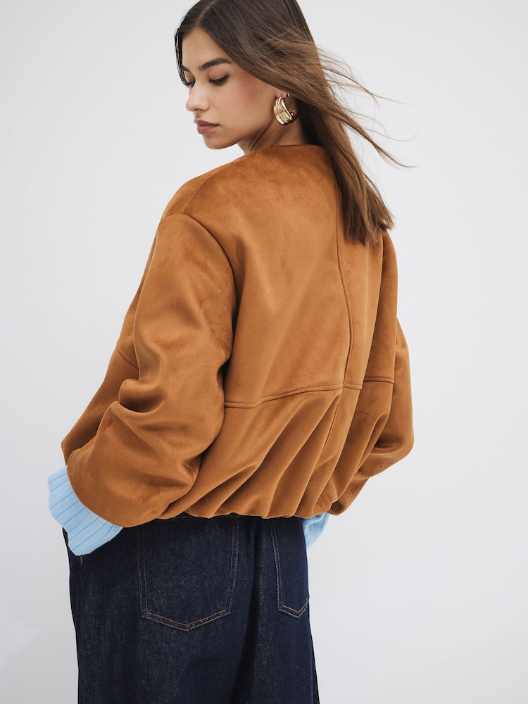 River Island Brown Suedette Bubble Hem Bomber Jacket - Image 2 of 6