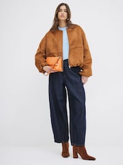 River Island Brown Suedette Bubble Hem Bomber Jacket - Image 3 of 6