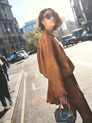 River Island Brown Suedette Bubble Hem Bomber Jacket - Image 6 of 6