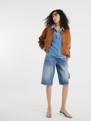 River Island Mid Rise Longline Jort 100% Cotton Shorts - صورة 1 من 6