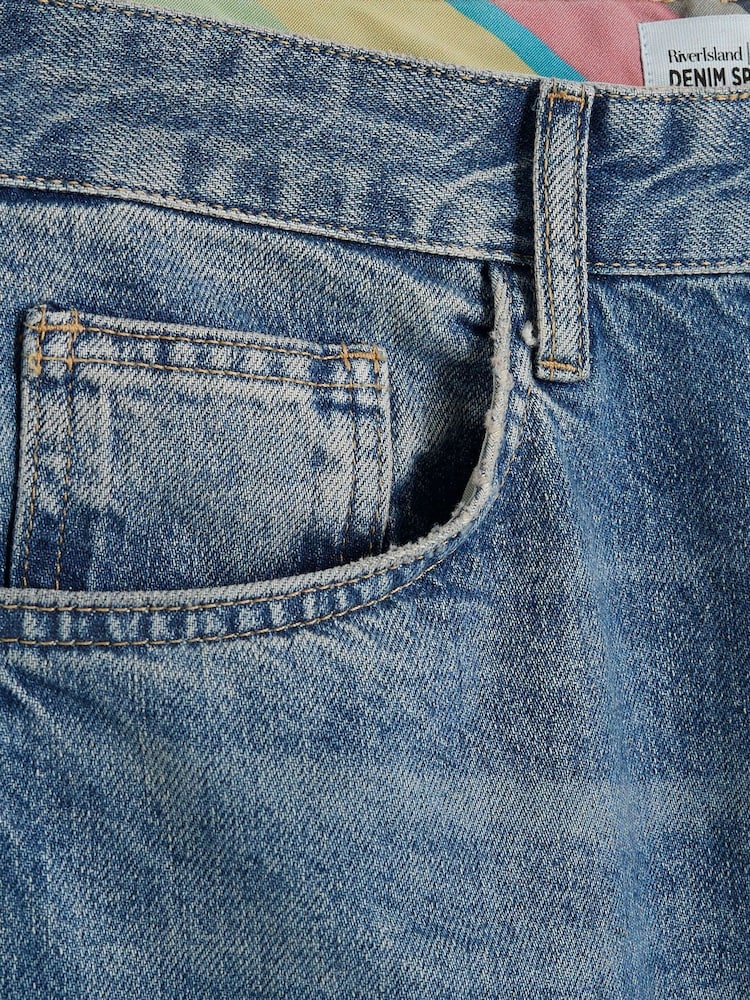 River Island Blue Mid Rise Longline Jort 100% Cotton Shorts - Image 6 of 6 River Island Blue Mid Rise Longline Jort 100% Cotton Shorts - Image 6 of 6