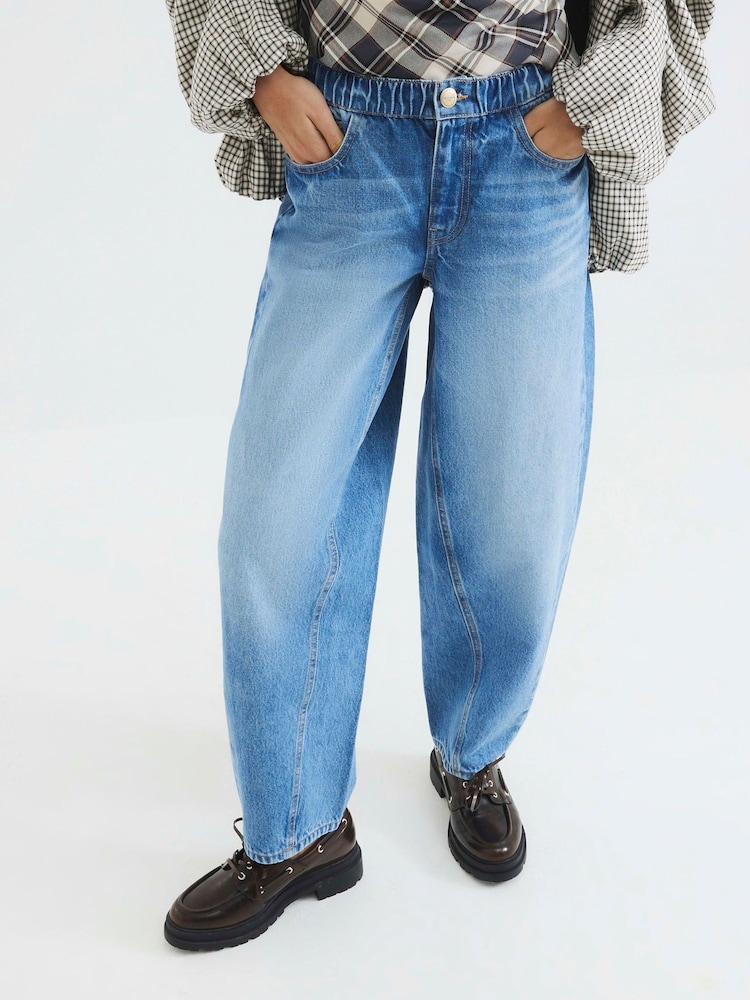 River Island Blue Elasticated Waist Barrel 100% Cotton Jeans - Image 4 of 4