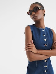 River Island Blue 100% Cotton Denim Button Front Midi Dress - Image 1 of 3