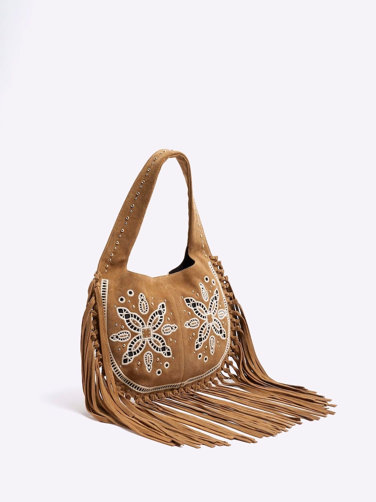 Кожаная сумка через плечо с вышивкой ришелье и бахромой River Island - Image 2 of 6 Кожаная сумка через плечо с вышивкой ришелье и бахромой River Island - Image 2 of 6