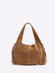 Кожаная сумка через плечо с вышивкой ришелье и бахромой River Island - Image 3 of 6