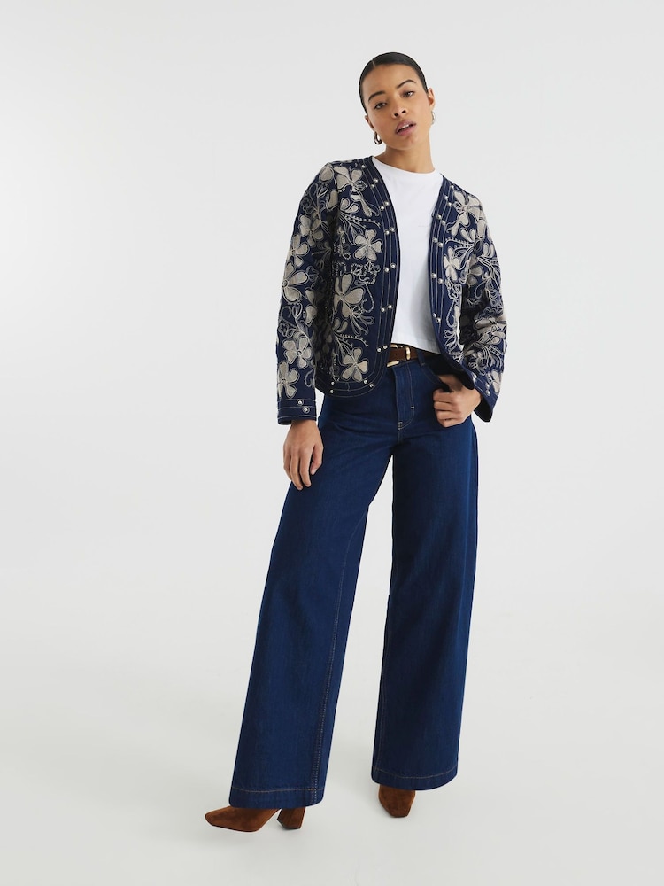 River Island Blue Floral Studded Jacket - Image 2 of 6