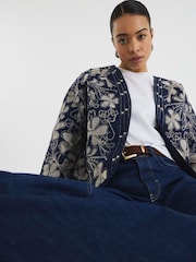 River Island Blue Floral Studded Jacket - Image 3 of 6