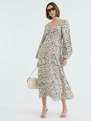 River Island Green Floral Print Midi Dress - Image 1 of 6