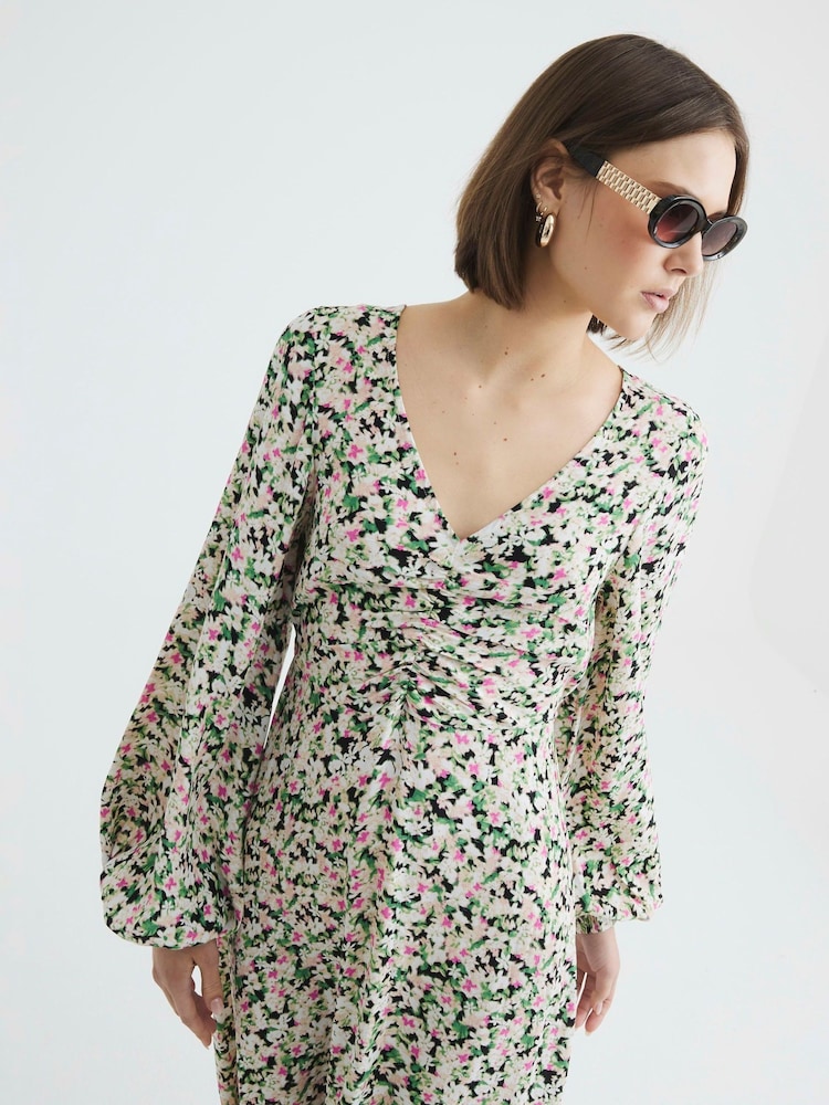 River Island Green Floral Print Midi Dress - Image 3 of 6