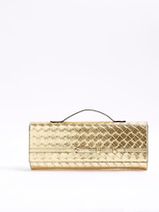 River Island Gold Faux Leather Woven Clutch Bag - Image 1 of 6