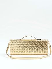 River Island Gold Faux Leather Woven Clutch Bag - Image 2 of 6