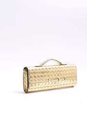 River Island Gold Faux Leather Woven Clutch Bag - Image 3 of 6