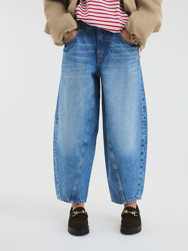 River Island 100% Cotton Petite Elasticated Barrel Jeans - Imagen 1 de 4