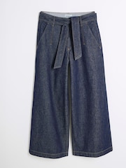River Island Blue 100% Cotton Belted Cropped Wide Leg Jeans - Image 5 of 6