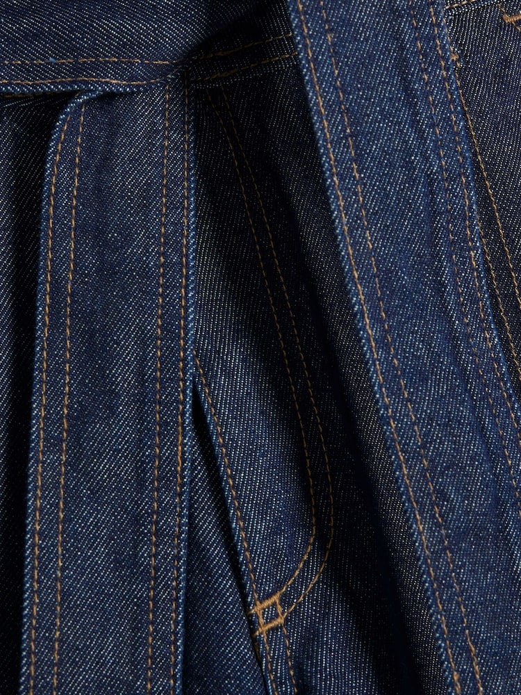 River Island Blue 100% Cotton Belted Cropped Wide Leg Jeans - Image 6 of 6
