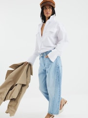 River Island Blue 100% Cotton Petite Seamed Barrel Jeans - Image 2 of 6