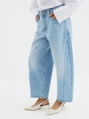 River Island Blue 100% Cotton Petite Seamed Barrel Jeans - Image 3 of 6