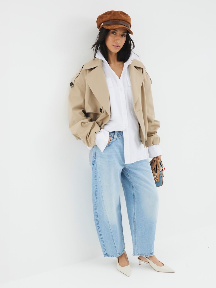 River Island 100% Cotton Petite Seamed Barrel Jeans - Image 4 of 6