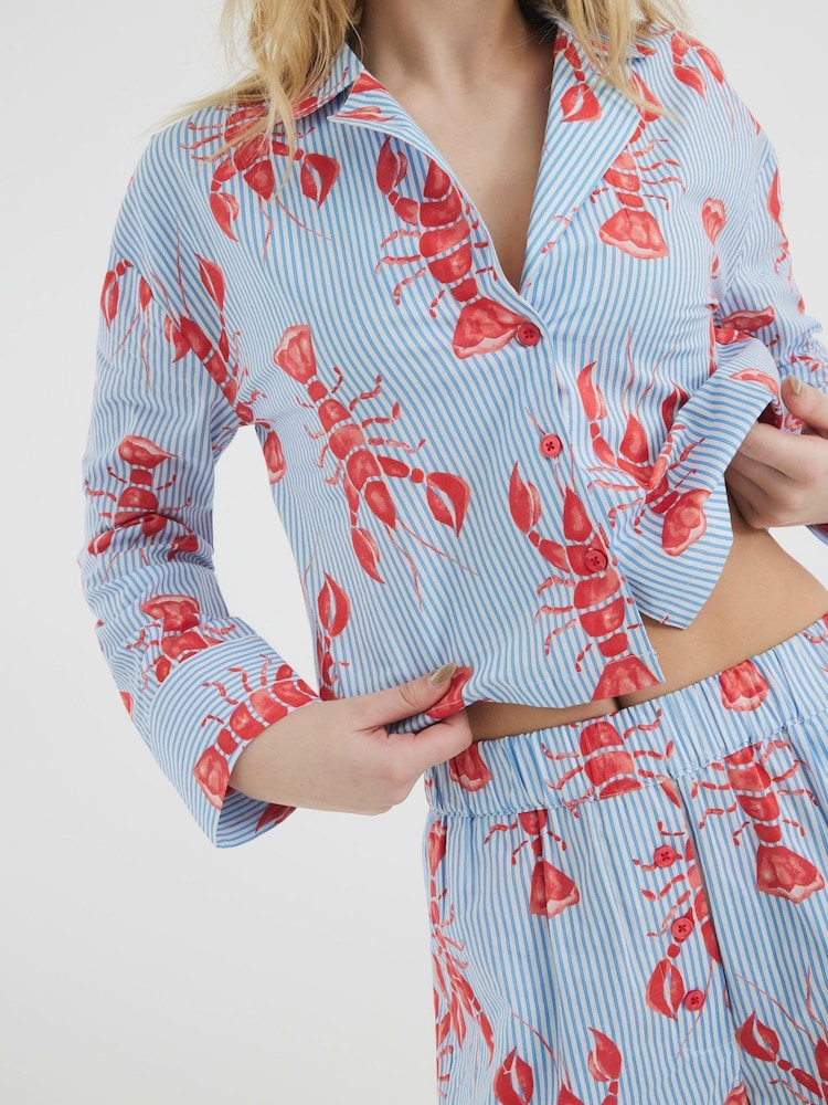 River Island Natural Lobster Print Top and Short Pyjamas 100% Cotton Set - Image 2 of 6