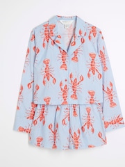 River Island Natural Lobster Print Top and Short Pyjamas 100% Cotton Set - Image 5 of 6