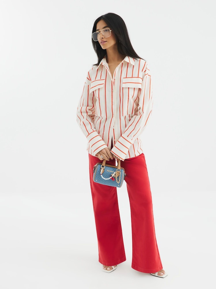 River Island Red Petite 100% Cotton Pocket Front Wide Leg Jeans - Image 1 of 6