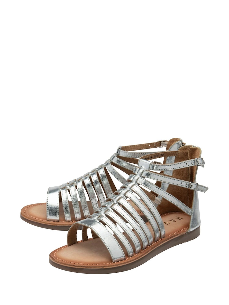 Ravel Silver Leather Flat Gladiator Sandals - Image 2 of 4