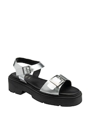 Ravel Silver Leather Flatform Sandals - Image 1 of 4