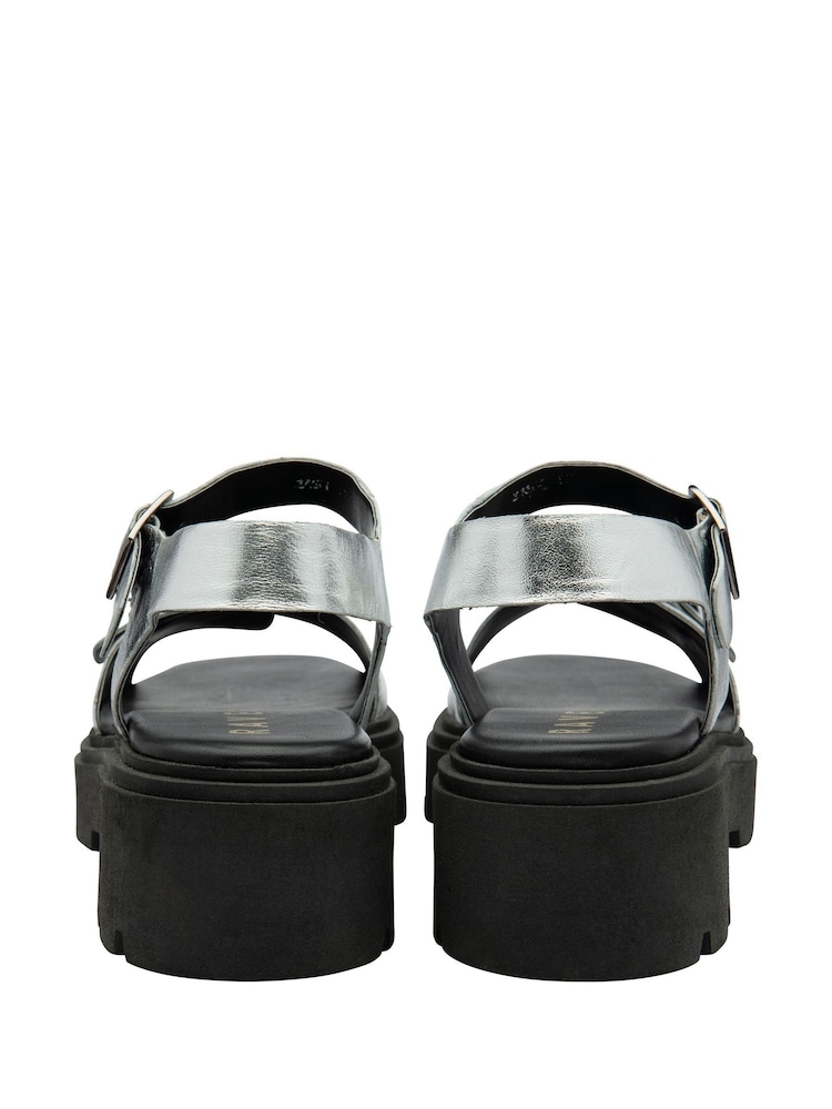 Ravel Silver Leather Flatform Sandals - Image 3 of 4