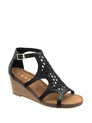 Ravel Black Leather Wedge Sandals - Image 1 of 4