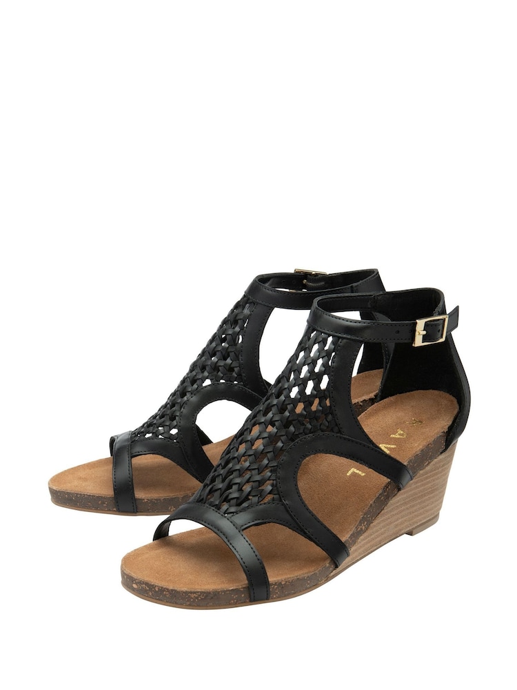Ravel Black Leather Wedge Sandals - Image 2 of 4