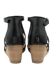 Ravel Black Leather Wedge Sandals - Image 3 of 4