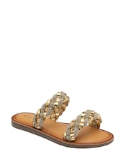 Ravel Gold Leather Flat Sandals - Image 1 of 4