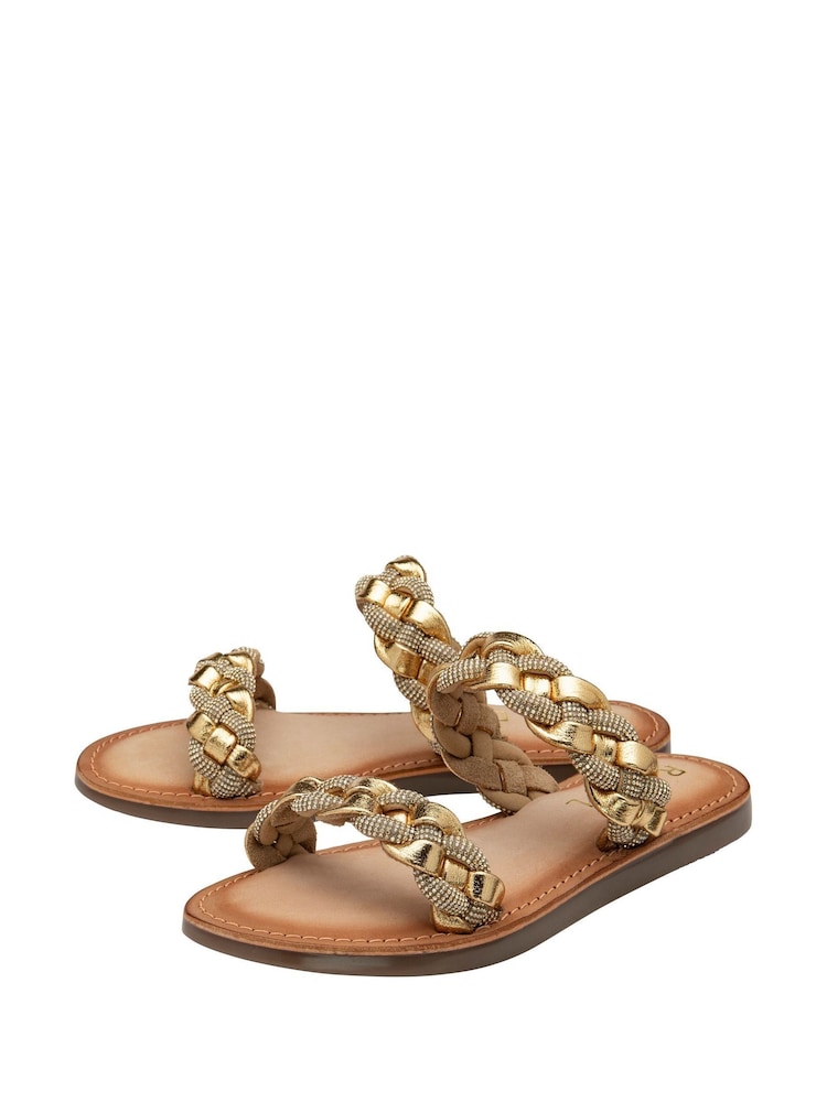 Ravel Gold Leather Flat Sandals - Image 2 of 4