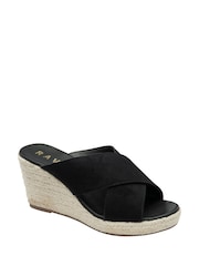 Ravel Black Suede Wedge Mule Sandals - Image 1 of 4