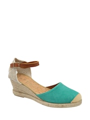 Ravel Aquamarine Blue Suede Ankle Strap Wedge Espadrilles - Image 1 of 4