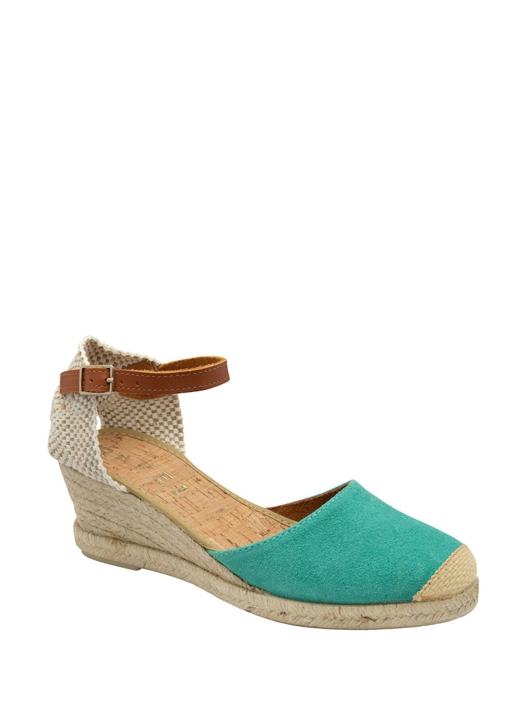 Ravel Aquamarine Blue Suede Ankle Strap Wedge Espadrilles - Image 1 of 4
