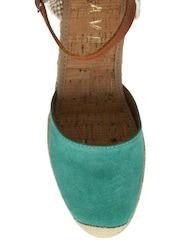 Ravel Aquamarine Blue Suede Ankle Strap Wedge Espadrilles - Image 4 of 4