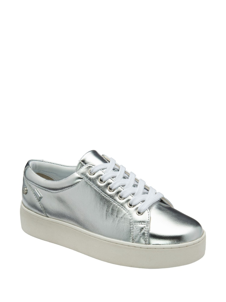 Ravel Silver Leather Lace-Up Trainers - Image 1 of 4