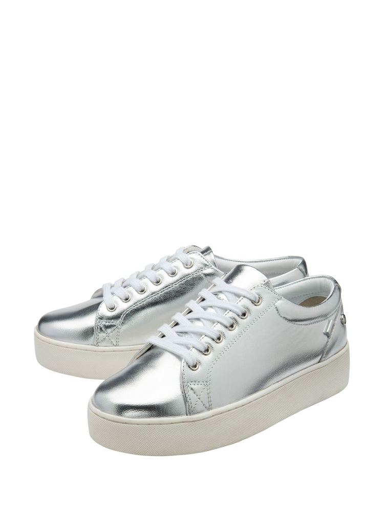 Ravel Silver Leather Lace-Up Trainers - Image 2 of 4