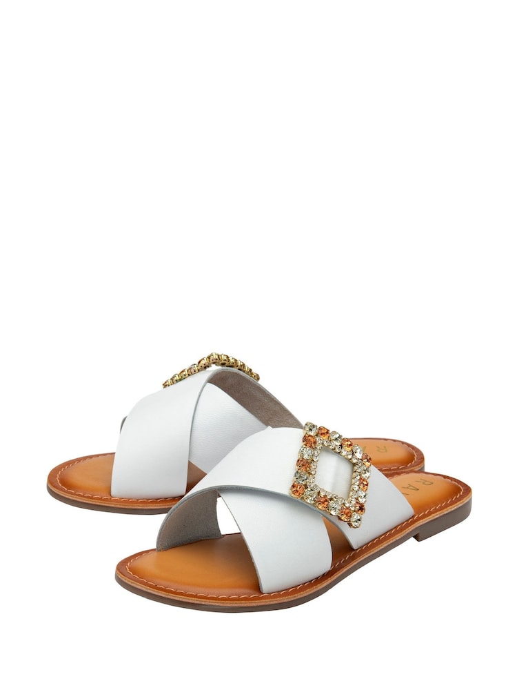 Ravel White Leather Mule Sandals - Image 2 of 4